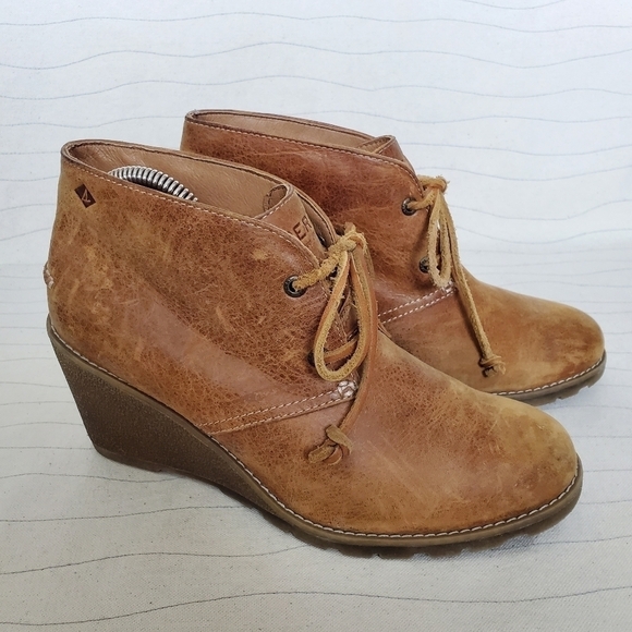 Sperry Womens Stella Prow Ankle Boots Booties StS 96942 Brown Leather Wedge Sz 8 - Picture 1 of 11